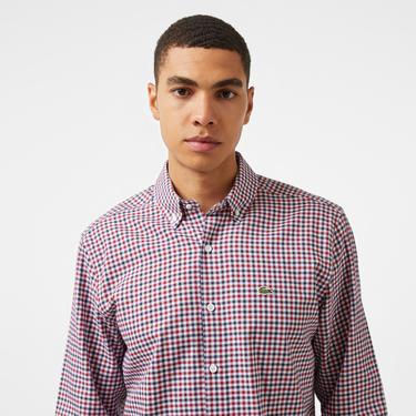  Erkek Regular Fit Kareli Kırmızı Gömlek