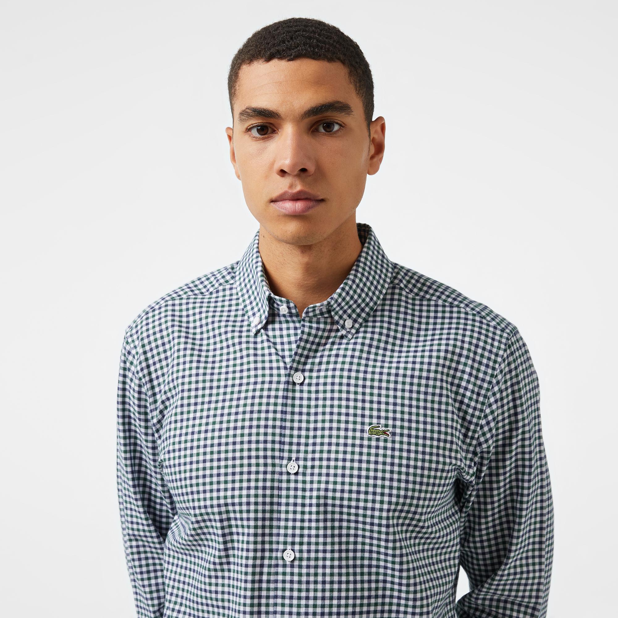 Erkek Regular Fit Kareli Koyu Yeşil Gömlek