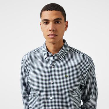  Erkek Regular Fit Kareli Koyu Yeşil Gömlek