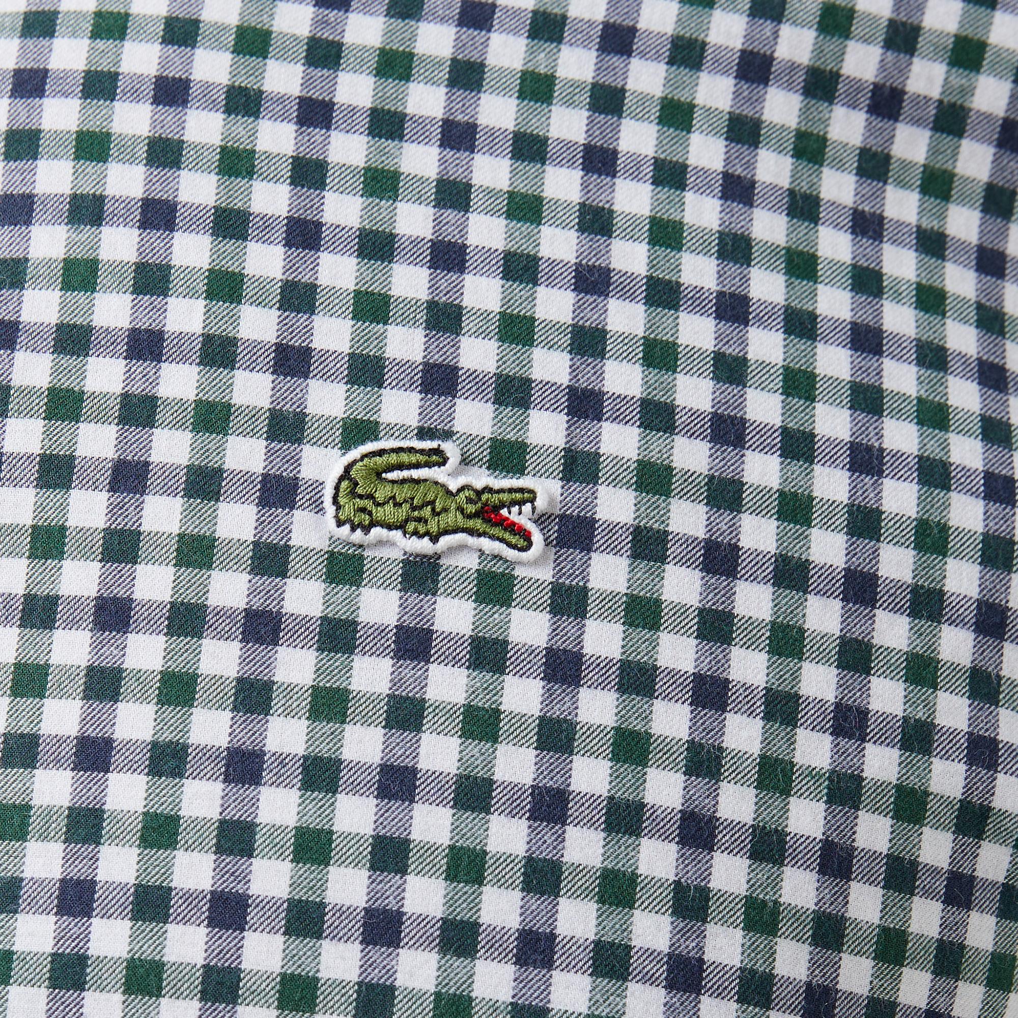 Erkek Regular Fit Kareli Koyu Yeşil Gömlek