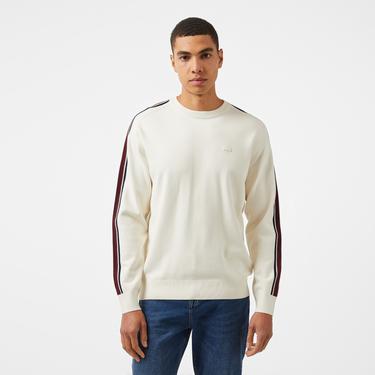  Erkek Relaxed Fit Bisiklet Yaka Beyaz Kazak