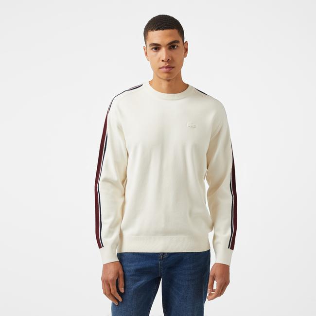  Erkek Relaxed Fit Bisiklet Yaka Beyaz Kazak