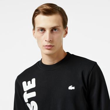  Erkek Relaxed Fit Bisiklet Yaka Baskılı Siyah Sweatshirt