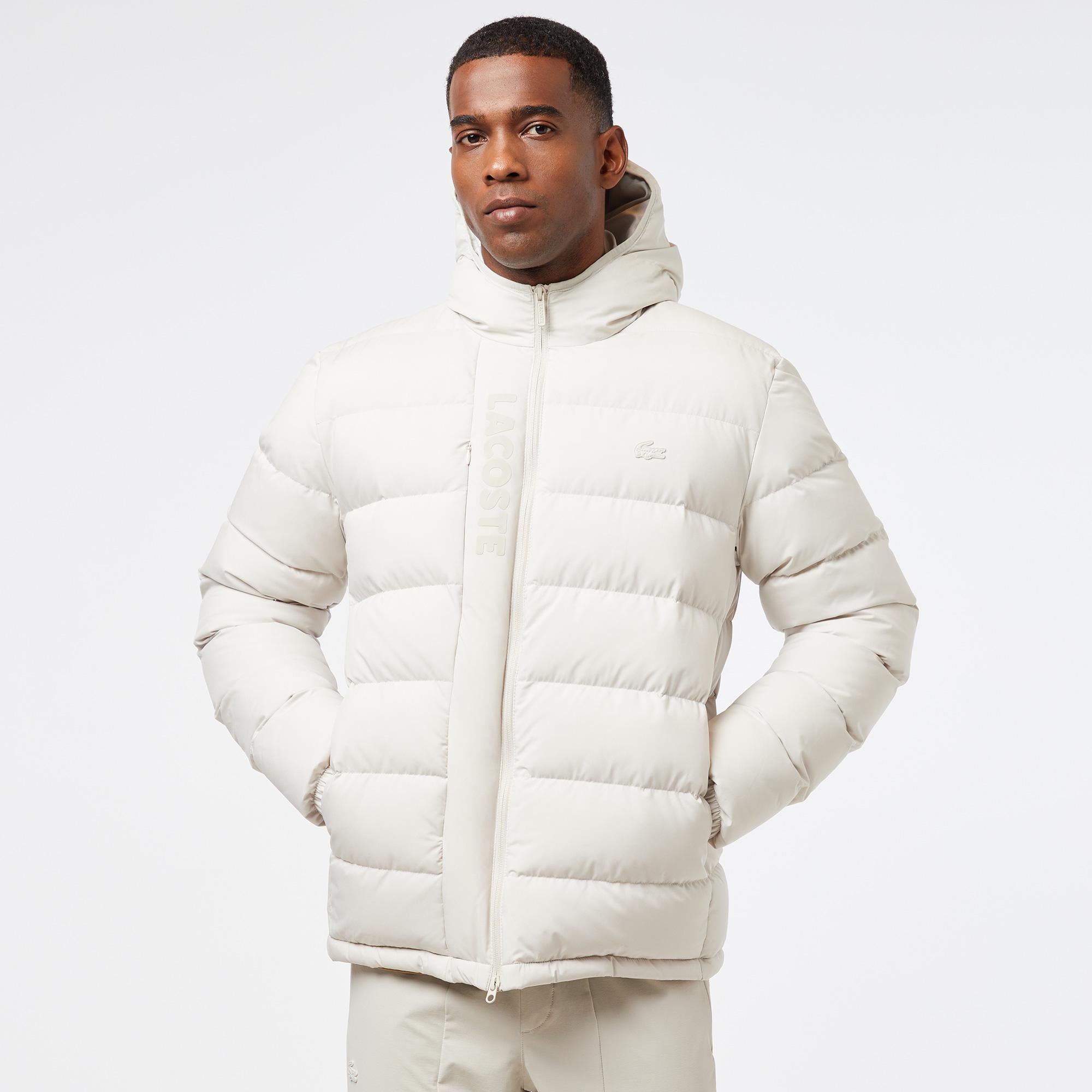 Erkek Regular Fit Kapüşonlu Beyaz Şişme Mont