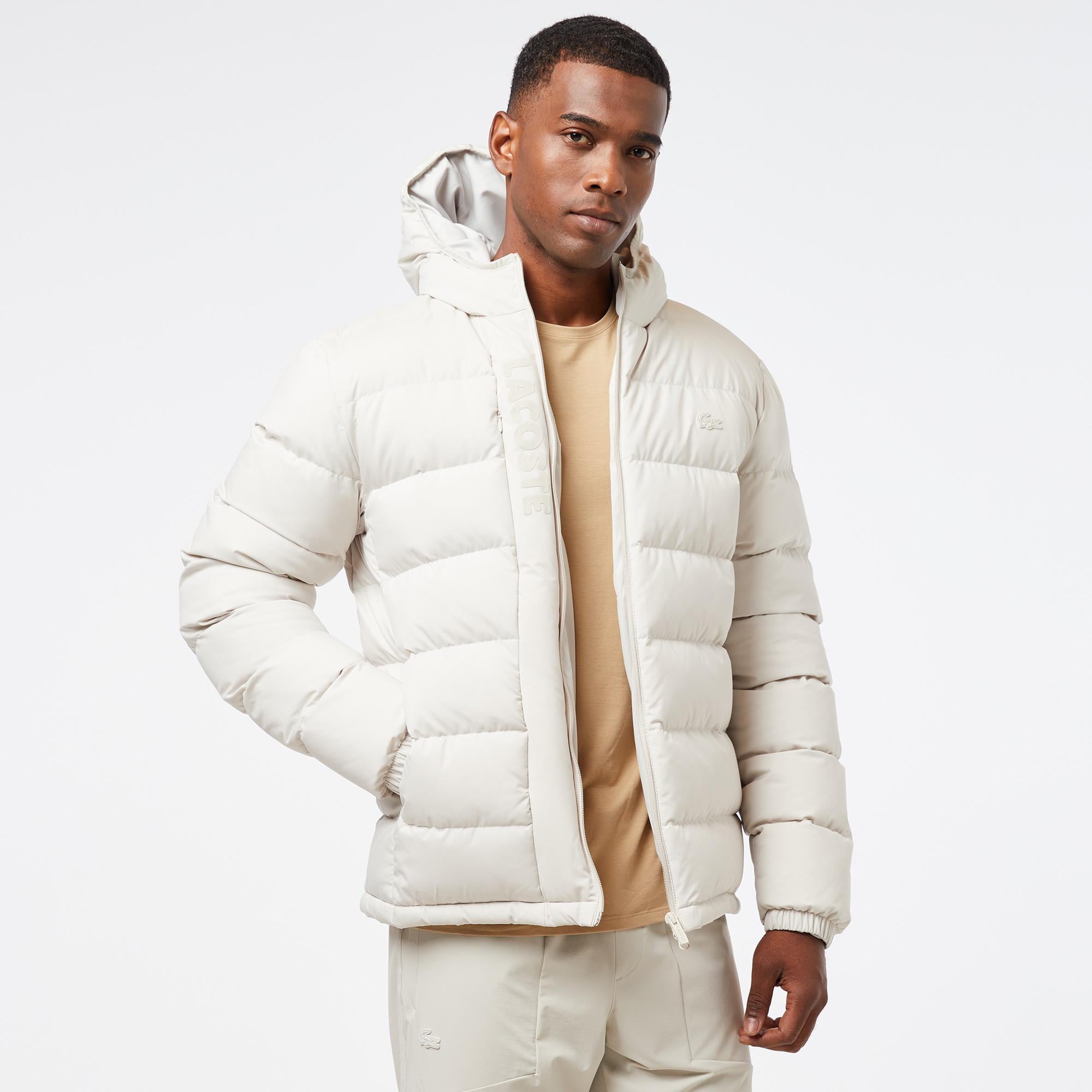 Erkek Regular Fit Kapüşonlu Beyaz Şişme Mont