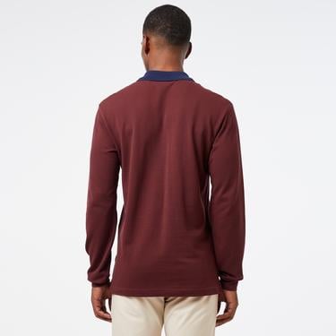  Erkek Classic Fit Uzun Kollu Renk Bloklu Bordo Polo