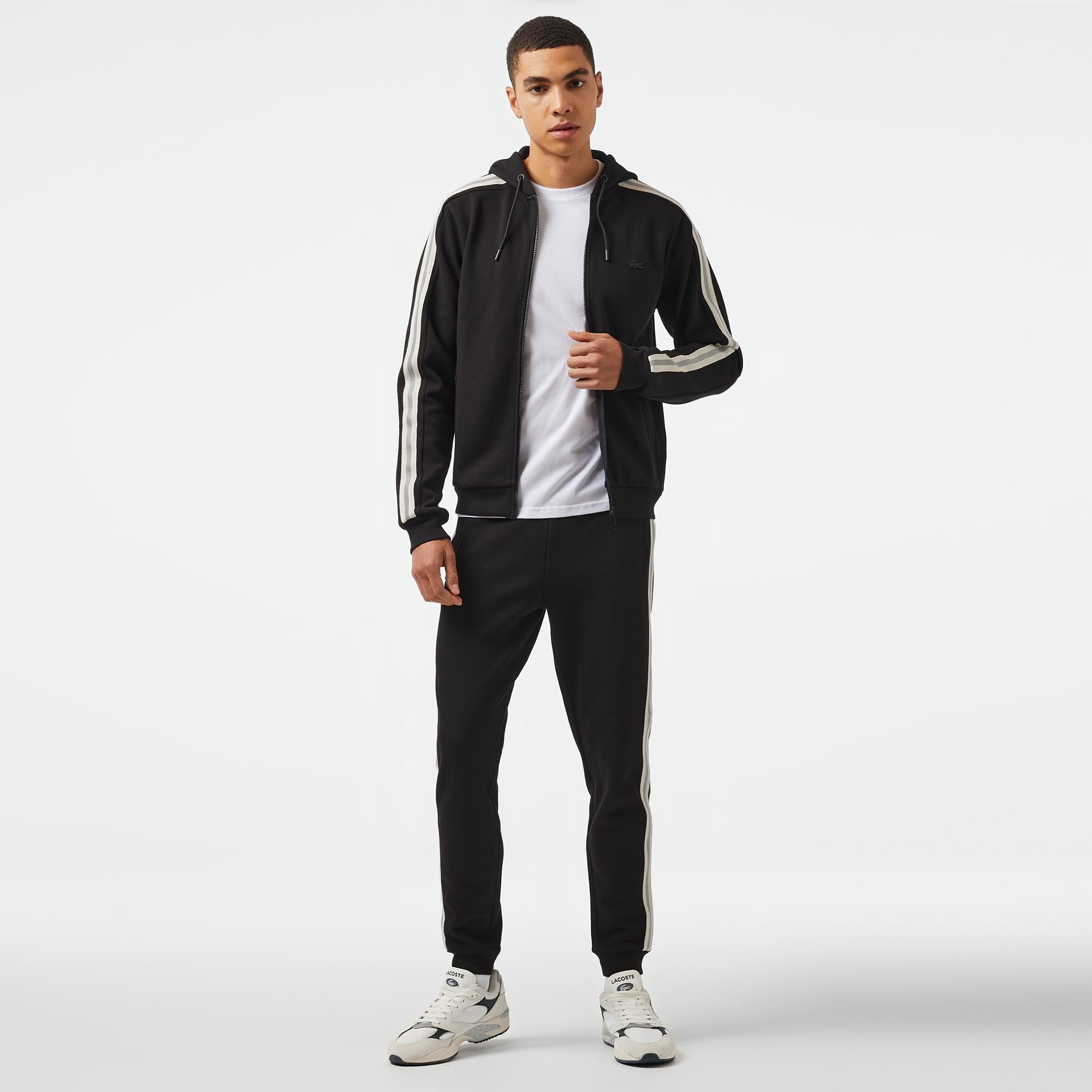 Erkek Slim Fit Çizgili Siyah Eşofman Altı