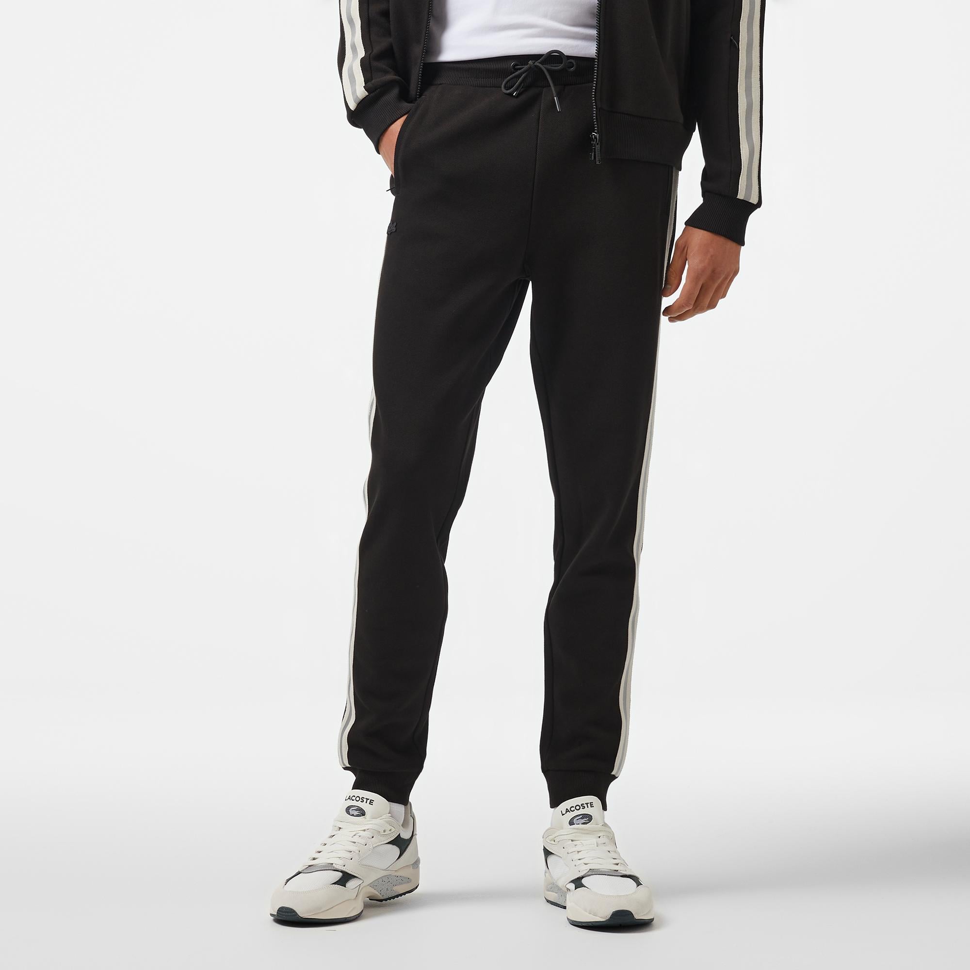 Erkek Slim Fit Çizgili Siyah Eşofman Altı