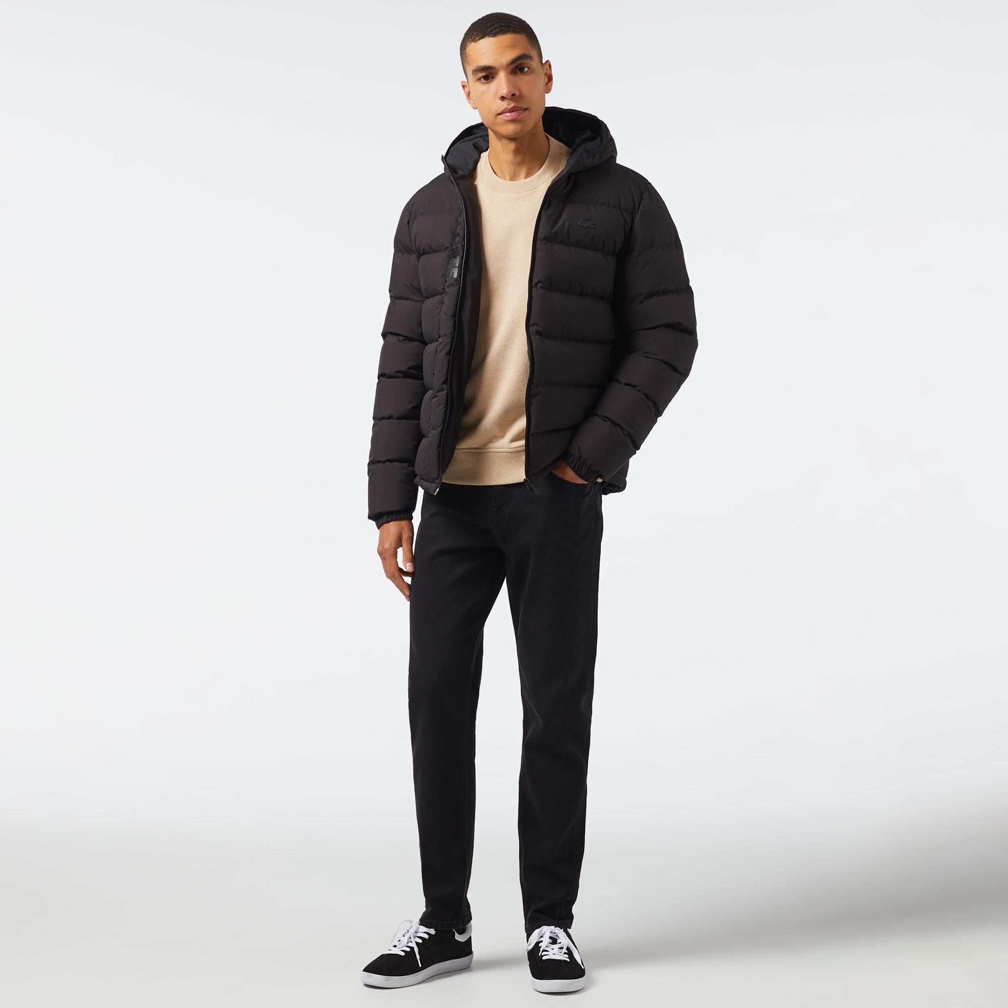 Erkek Regular Fit Kapüşonlu Siyah Şişme Mont