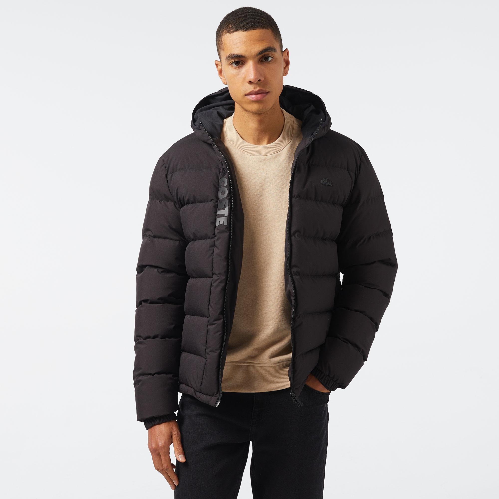 Erkek Regular Fit Kapüşonlu Siyah Şişme Mont