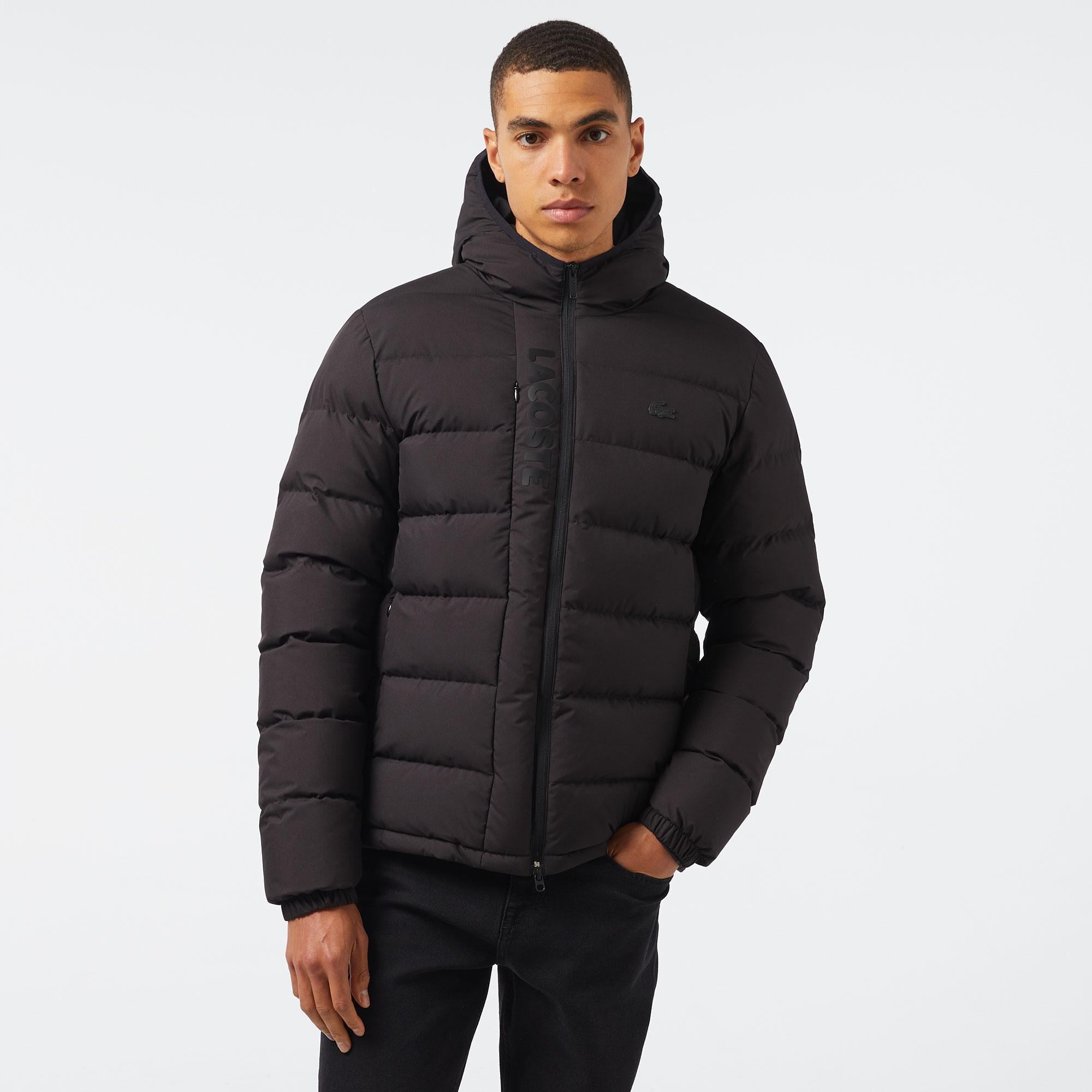 Erkek Regular Fit Kapüşonlu Siyah Şişme Mont