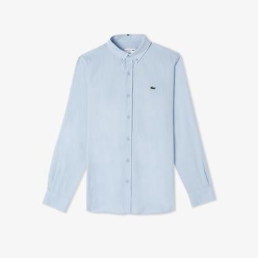  Erkek Slim Fit Düğmeli Yaka Mavi Gömlek