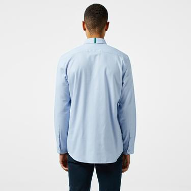  Erkek Slim Fit Düğmeli Yaka Mavi Gömlek