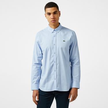  Erkek Slim Fit Düğmeli Yaka Mavi Gömlek