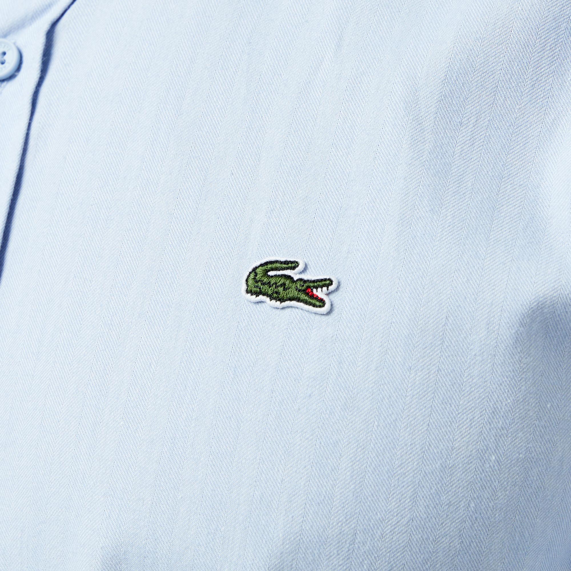 Erkek Slim Fit Düğmeli Yaka Mavi Gömlek