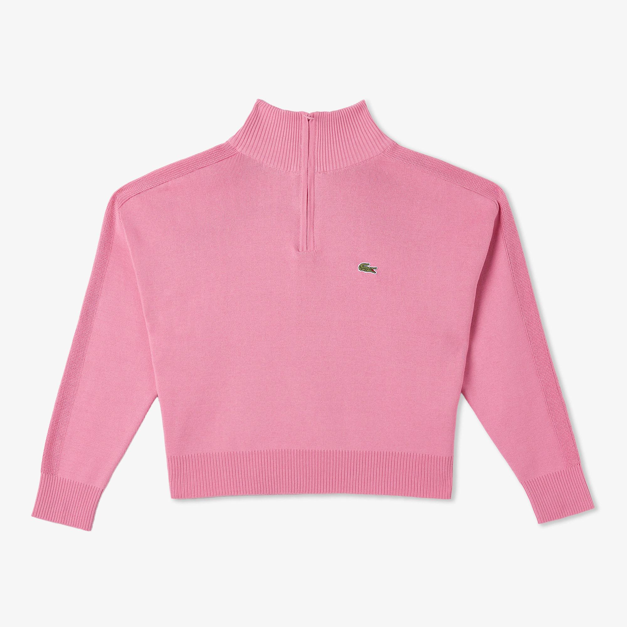 Kadın Relaxed Fit Yarım Fermuarlı Pembe Triko