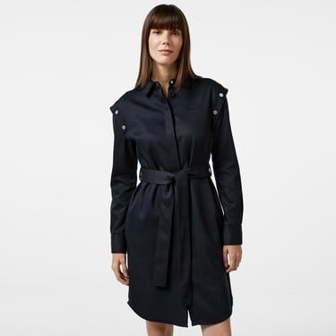  Kadın Relaxed Fit Uzun Kollu Gömlek Yaka Siyah Elbise