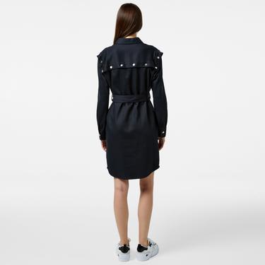  Kadın Relaxed Fit Uzun Kollu Gömlek Yaka Siyah Elbise