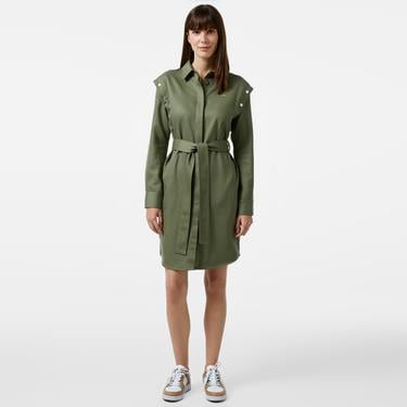  Kadın Relaxed Fit Uzun Kollu Gömlek Yaka Haki Elbise