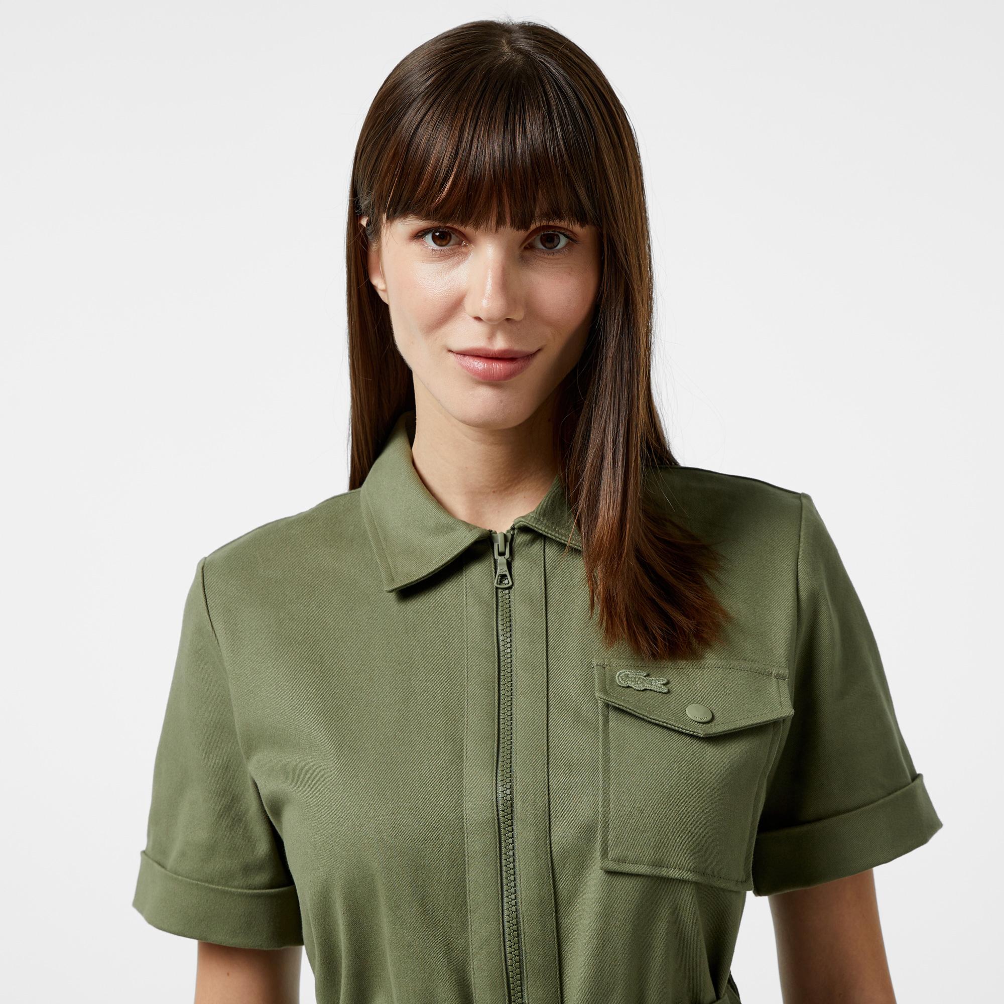 Kadın Regular Fit Polo Yaka Haki Elbise