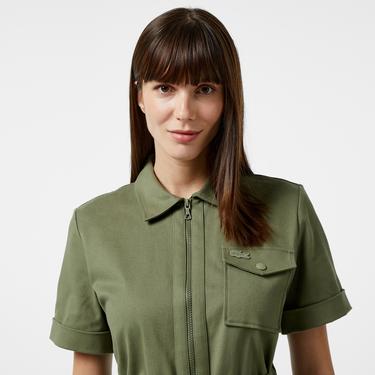  Kadın Regular Fit Polo Yaka Haki Elbise