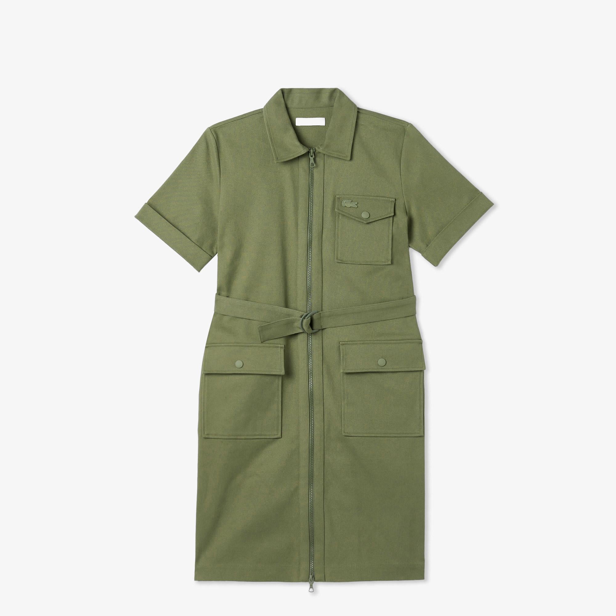 Kadın Regular Fit Polo Yaka Haki Elbise