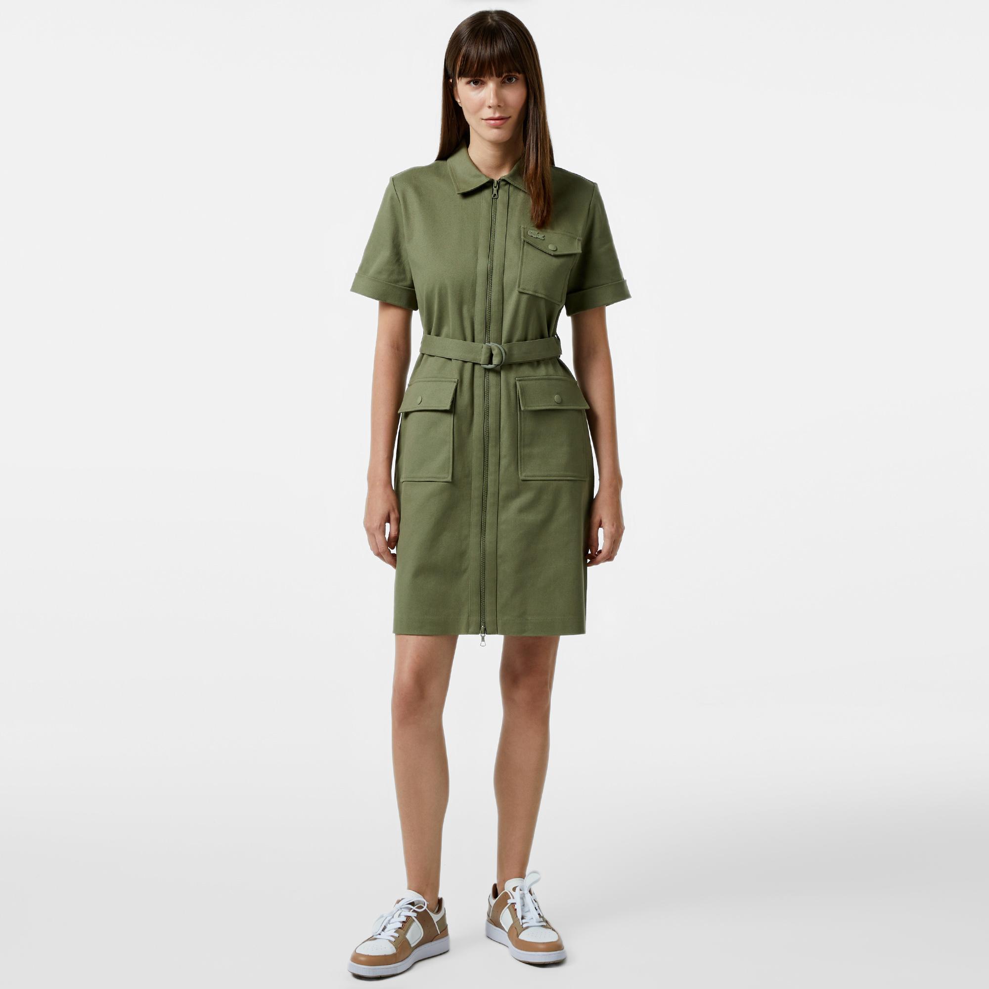 Kadın Regular Fit Polo Yaka Haki Elbise