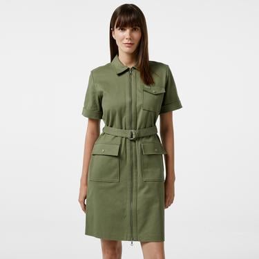  Kadın Regular Fit Polo Yaka Haki Elbise