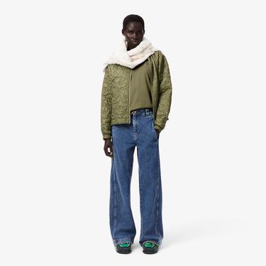  Kadın Relaxed Fit V Yaka Haki T-Shirt