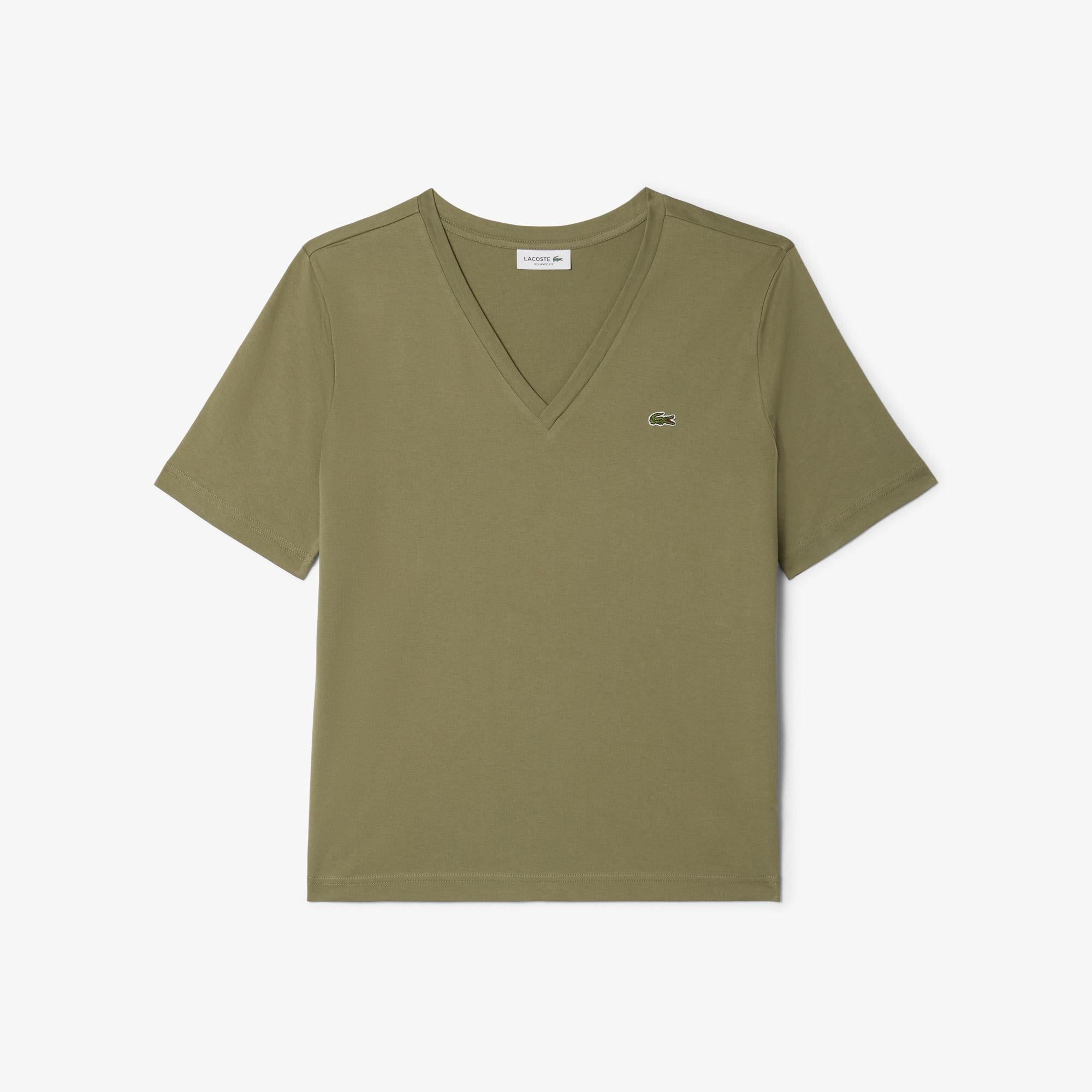 Lacoste Kadın Relaxed Fit V Yaka Haki T-Shirt