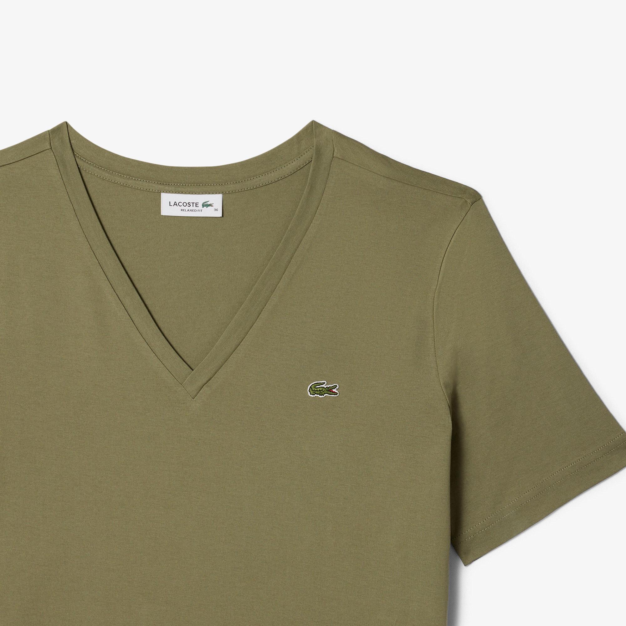 Lacoste Kadın Relaxed Fit V Yaka Haki T-Shirt