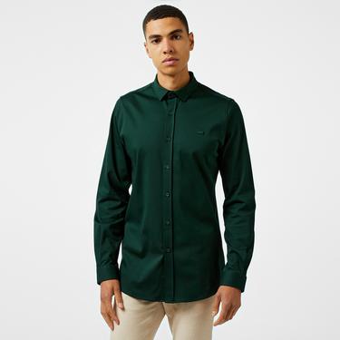  Erkek Slim Fit Koyu Yeşil Gömlek