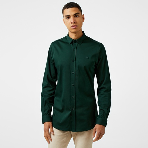  Erkek Slim Fit Koyu Yeşil Gömlek