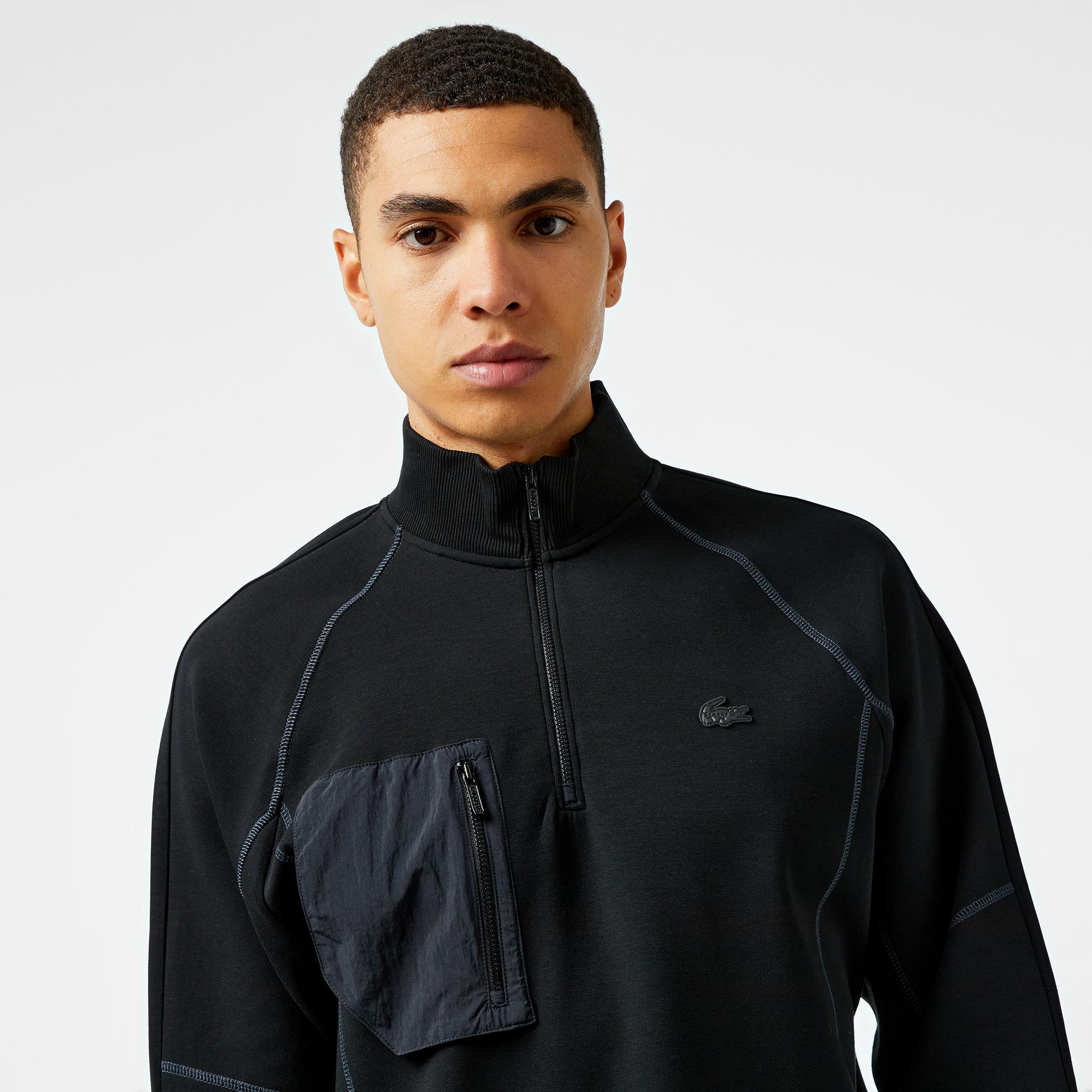 Erkek Relaxed Fit Yarım Fermuarlı Siyah Sweatshirt