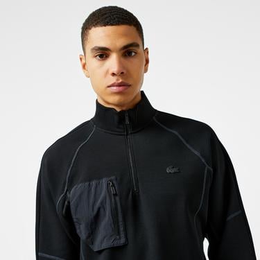  Erkek Relaxed Fit Yarım Fermuarlı Siyah Sweatshirt