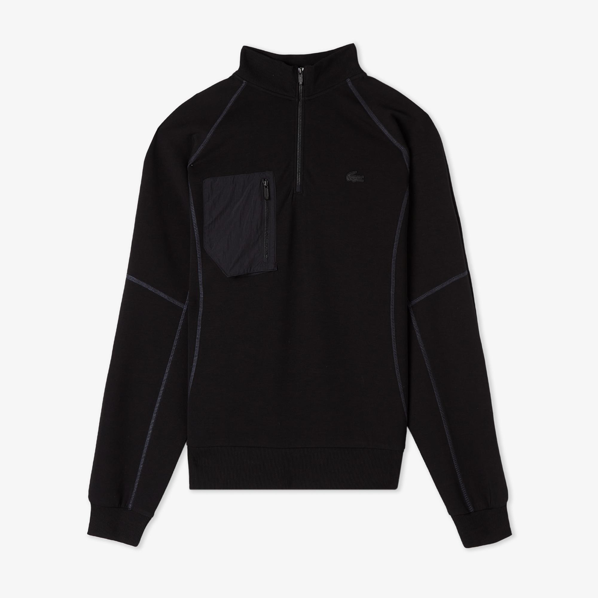 Erkek Relaxed Fit Yarım Fermuarlı Siyah Sweatshirt