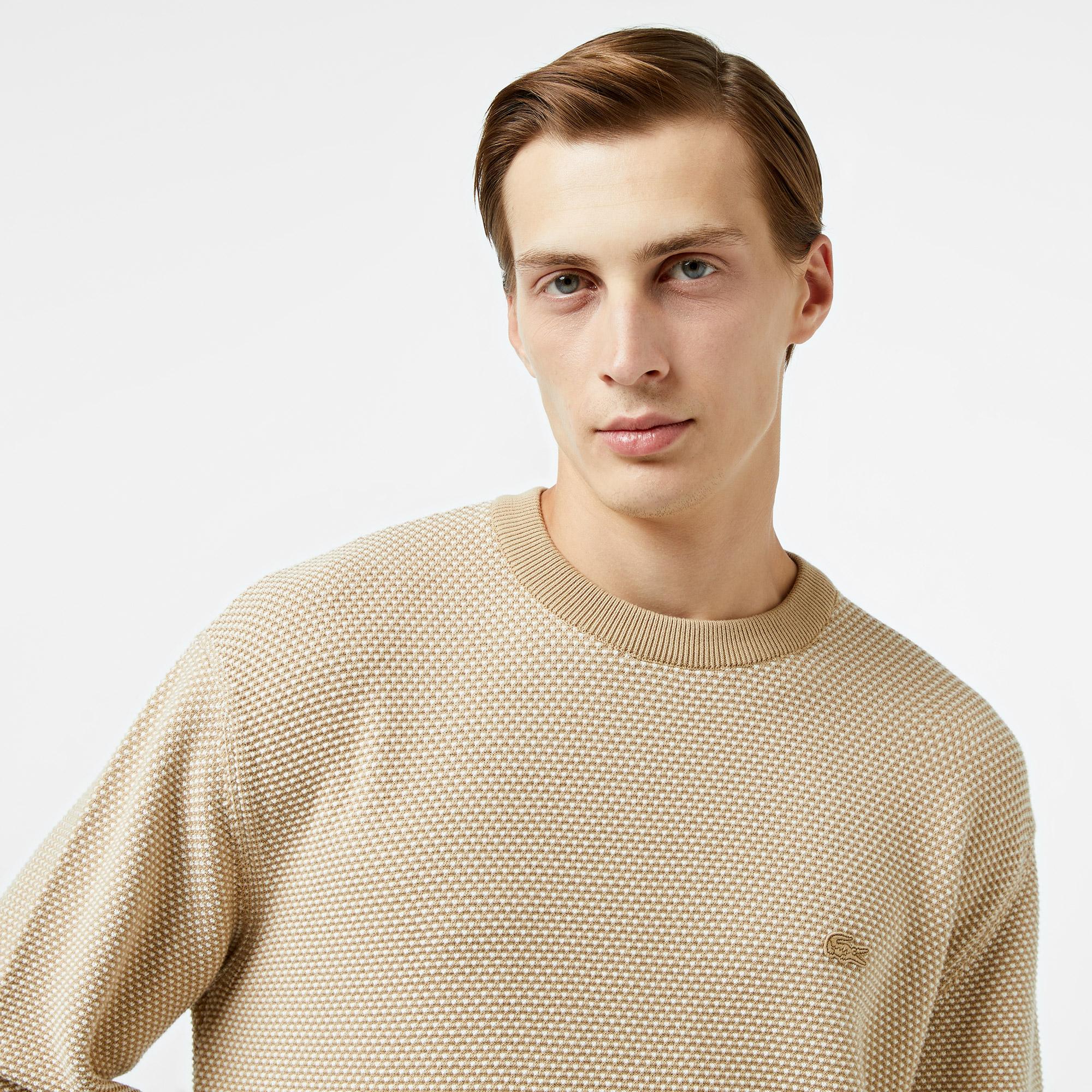 Erkek Relaxed Fit Bisiklet Yaka Bej Triko