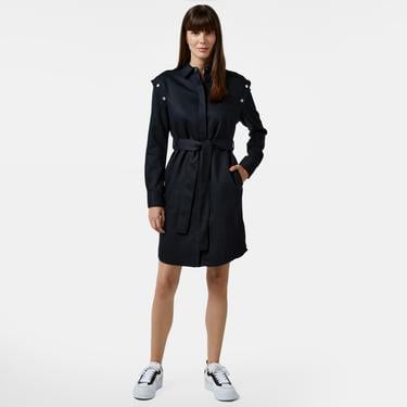  Kadın Relaxed Fit Uzun Kollu Gömlek Yaka Siyah Elbise