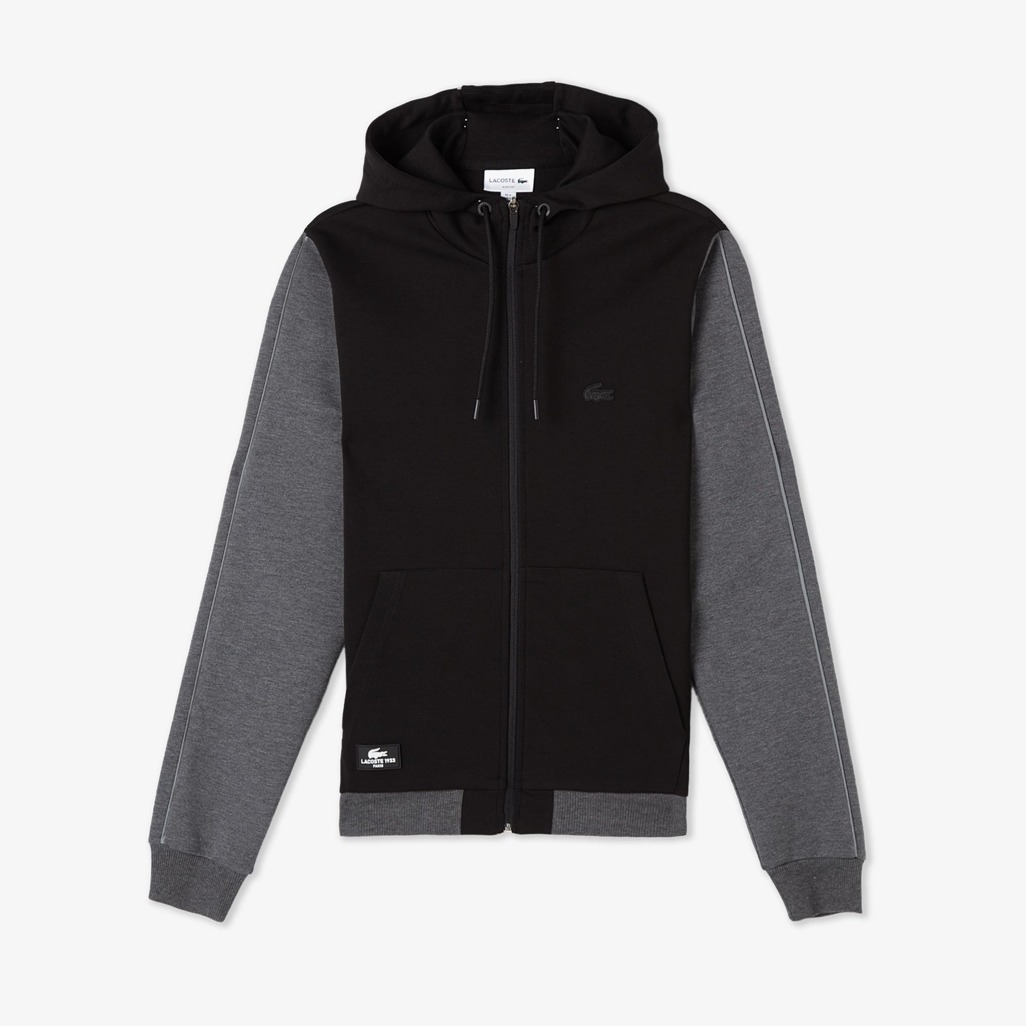 Erkek Slim Fit Kapüşonlu Siyah Sweatshirt