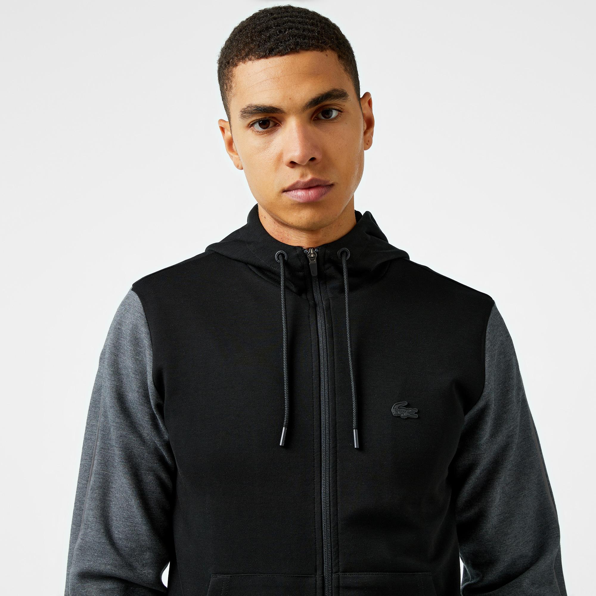 Erkek Slim Fit Kapüşonlu Siyah Sweatshirt