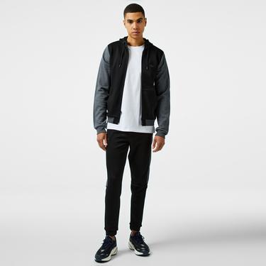  Erkek Slim Fit Kapüşonlu Siyah Sweatshirt