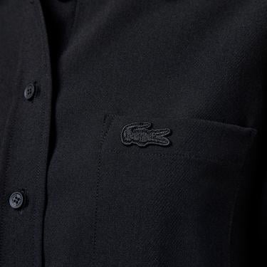  Lacoste Kadın Oversize Fit Gömlek Yaka Siyah Gömlek