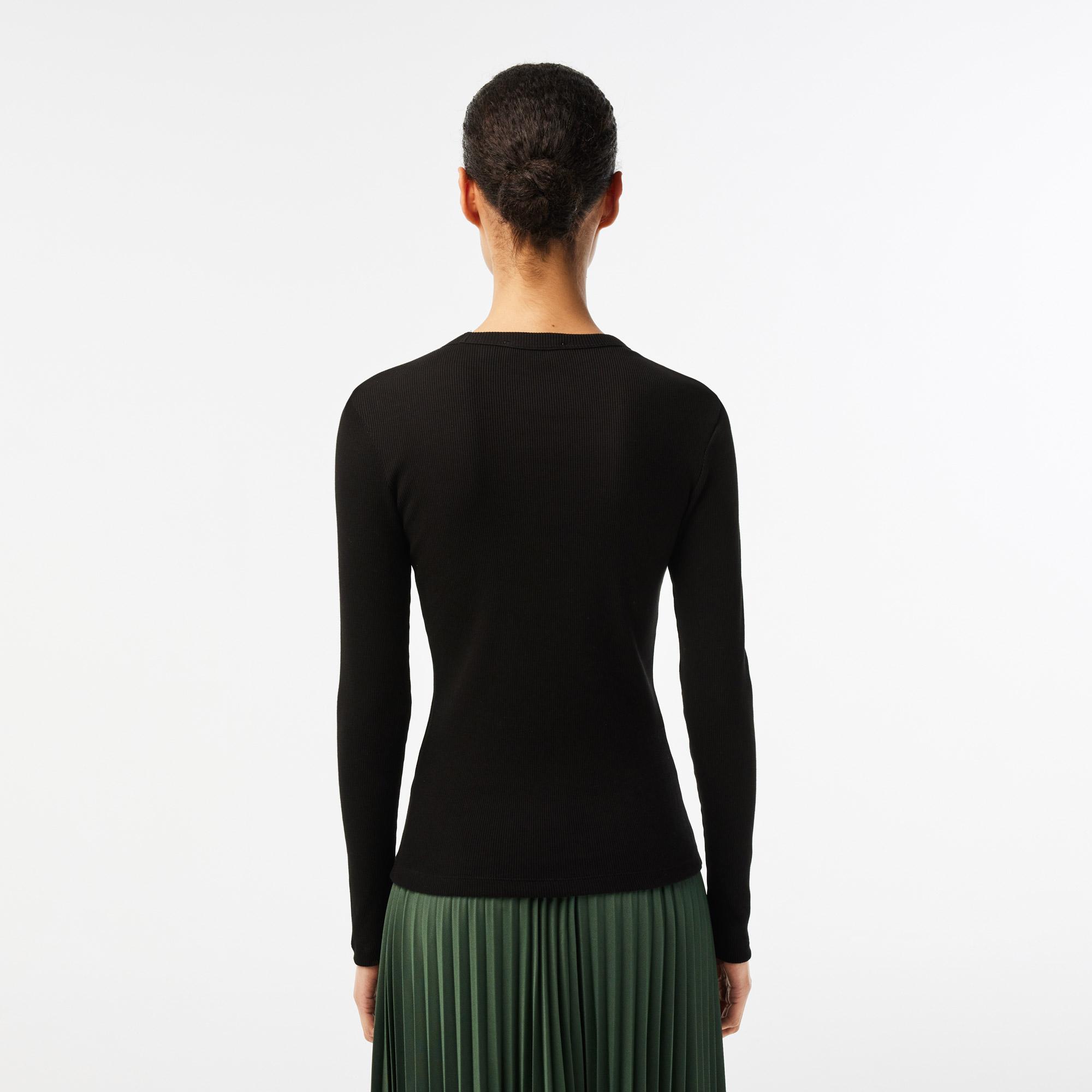 Kadın Slim Fit Uzun Kollu Bisiklet Yaka Siyah T-Shirt