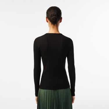  Kadın Slim Fit Uzun Kollu Bisiklet Yaka Siyah T-Shirt