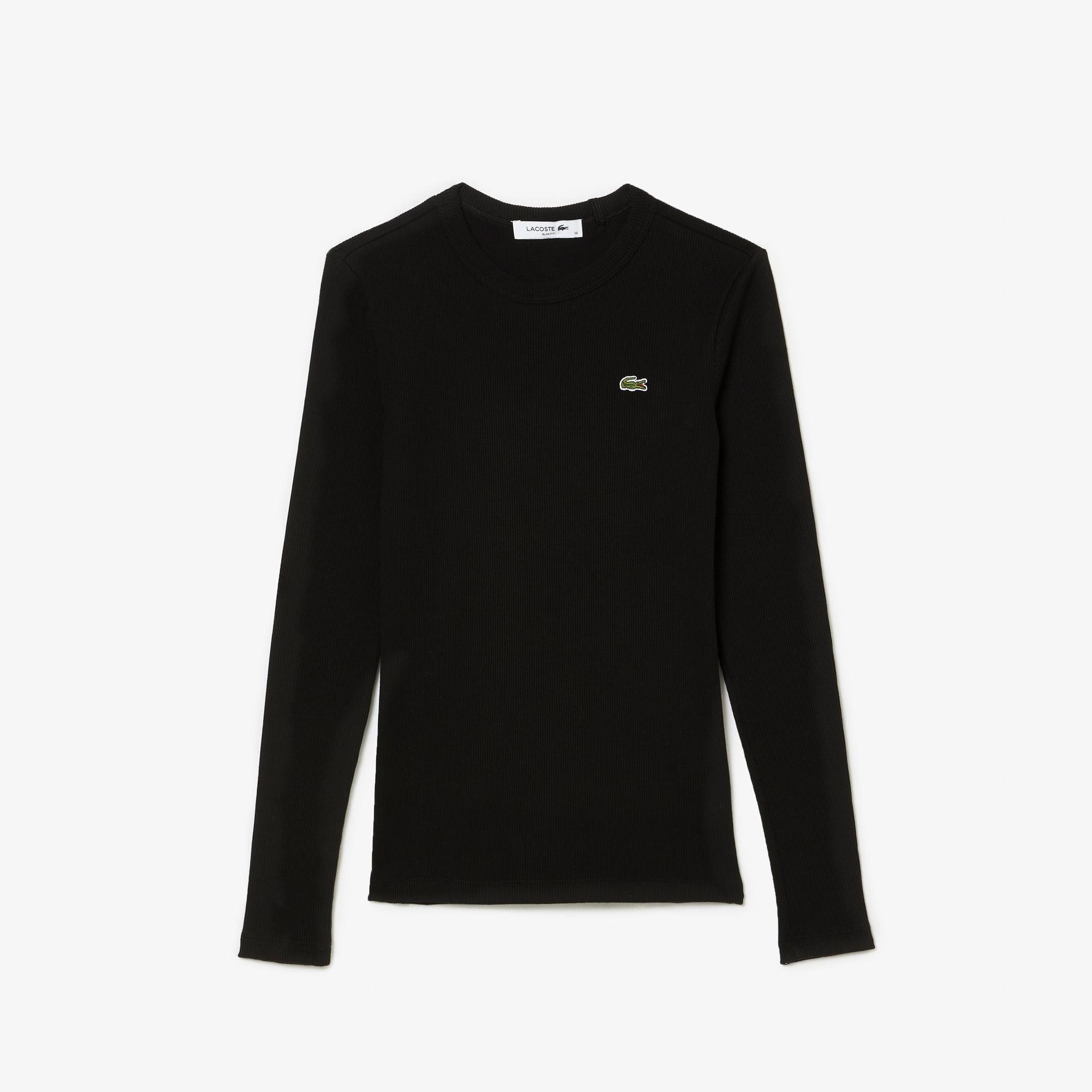 Kadın Slim Fit Uzun Kollu Bisiklet Yaka Siyah T-Shirt