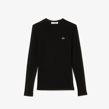  Kadın Slim Fit Uzun Kollu Bisiklet Yaka Siyah T-Shirt