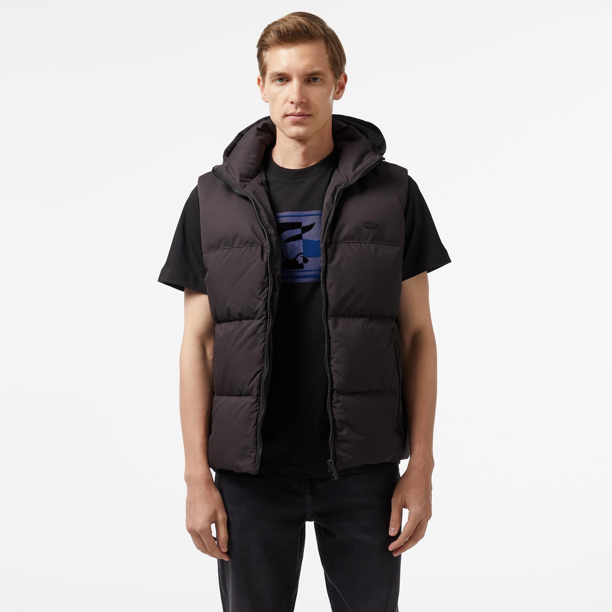 Erkek Kapüşonlu Siyah Şişme Yelek