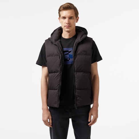  Erkek Kapüşonlu Siyah Şişme Yelek