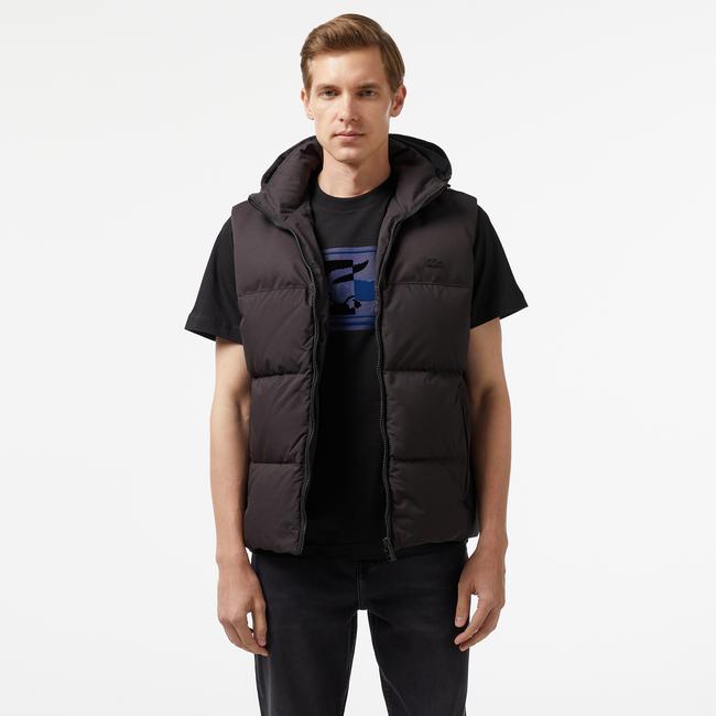  Erkek Kapüşonlu Siyah Şişme Yelek