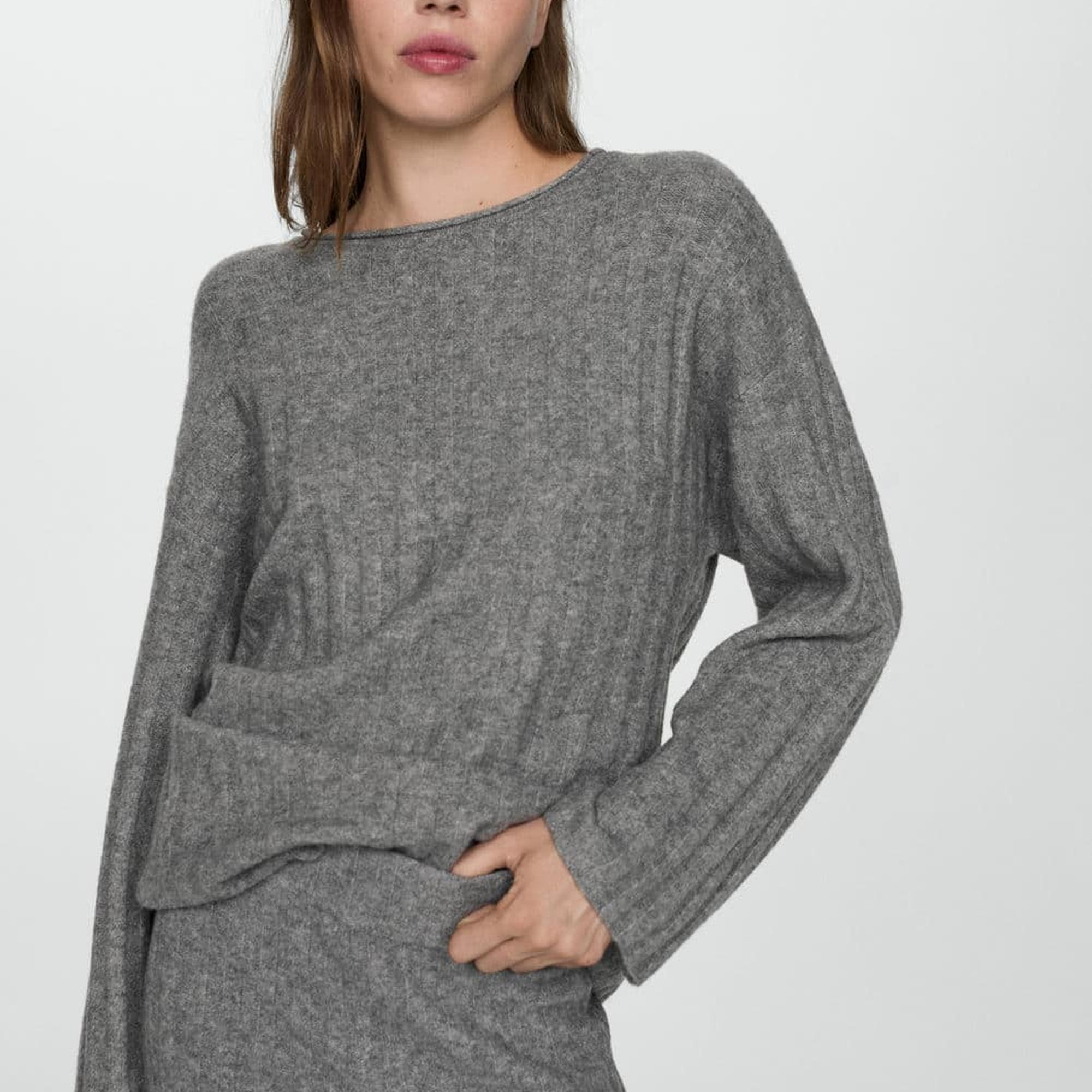 Mango Kadın Ribana Triko Kazak Orta Kırçıllı Gri